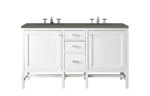 James Martin Furniture - Addison 60" Double Vanity Cabinet, Glossy White, w- 3 CM Grey Expo Quartz Top - E444-V60D-GW-3GEX - GreatFurnitureDeal