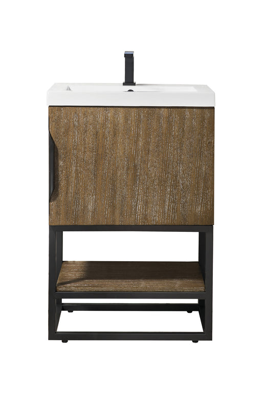 James Martin Furniture - Columbia 24" Single Vanity Cabinet, Latte Oak, Matte Black w/ White Glossy Composite Countertop - 388V24LTOMBKWG - GreatFurnitureDeal