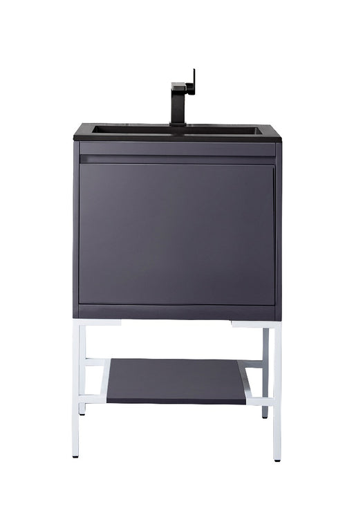 James Martin Furniture - Milan 23.6" Single Vanity Cabinet, Modern Grey Glossy, Glossy White w-Charcoal Black Composite Top - 801V23.6MGGGWCHB - GreatFurnitureDeal
