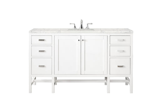James Martin Furniture - Addison 60" Single Vanity Cabinet , Glossy White, w- 3 CM Eternal Jasmine Pearl Quartz Top - E444-V60S-GW-3EJP - GreatFurnitureDeal
