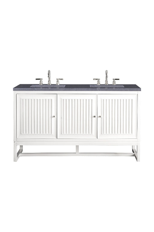 James Martin Furniture - Athens 60" Double Vanity Cabinet, Glossy White, w- 3 CM Charcoal Soapstone Quartz Top - E645-V60D-GW-3CSP - GreatFurnitureDeal