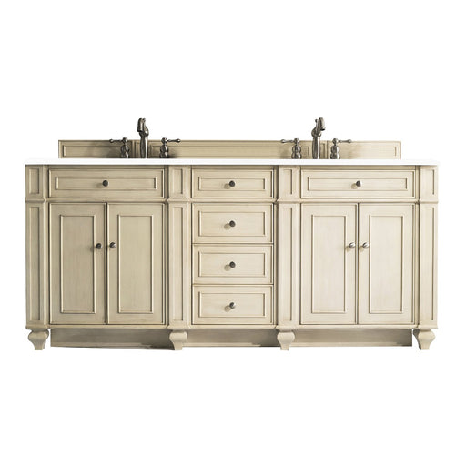 James Martin Furniture - Bristol 72" Double Vanity, Vintage Vanilla, w- 3 CM Classic White Quartz Top - 157-V72-VV-3CLW - GreatFurnitureDeal