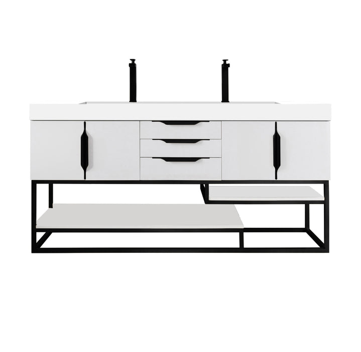 James Martin Furniture - Columbia 72" Double Vanity, Glossy White, Matte Black w/ Glossy White Composite Top - 388-V72D-GW-MB-GW