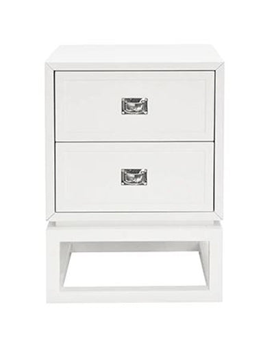 Worlds Away - Oliver 2 Drawer Matte White Lacquer Side Table w- Nickel Hardware - OLIVER WHN - GreatFurnitureDeal