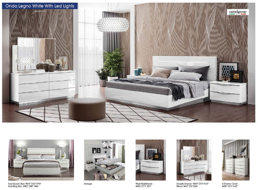 ESF Furniture - Onda 5 Piece King Bedroom Set in White - ONDABEDKSLEGNO-5SET - GreatFurnitureDeal