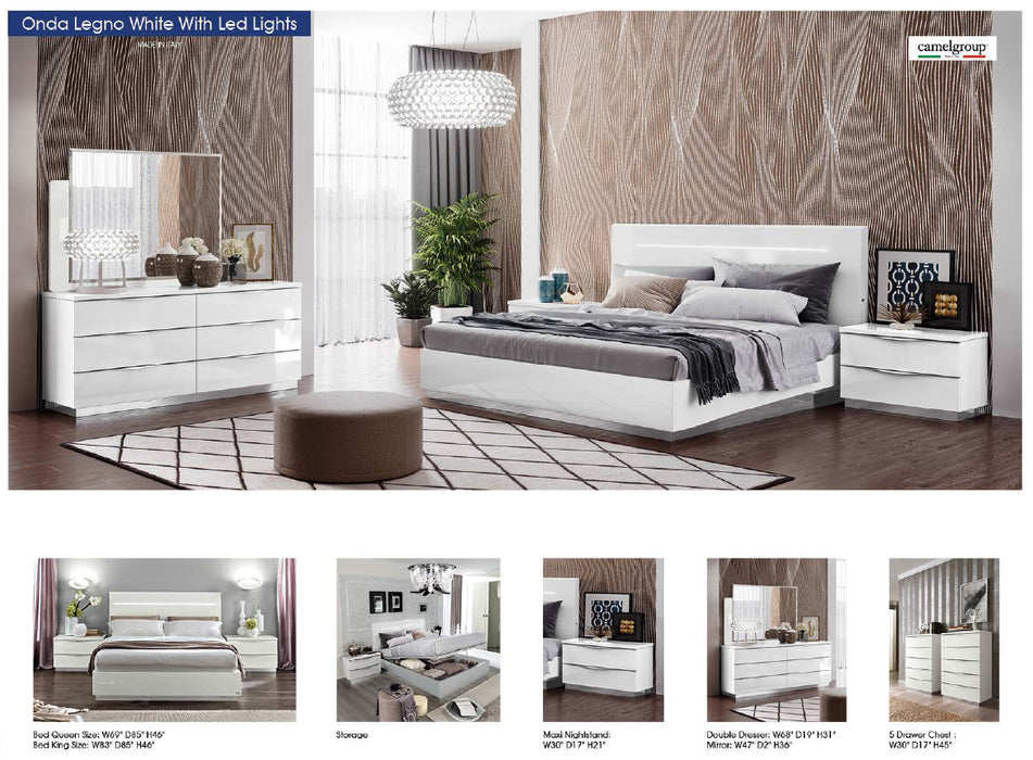 ESF Furniture - Onda 5 Piece King Bedroom Set in White - ONDABEDKSLEGNO-5SET - GreatFurnitureDeal