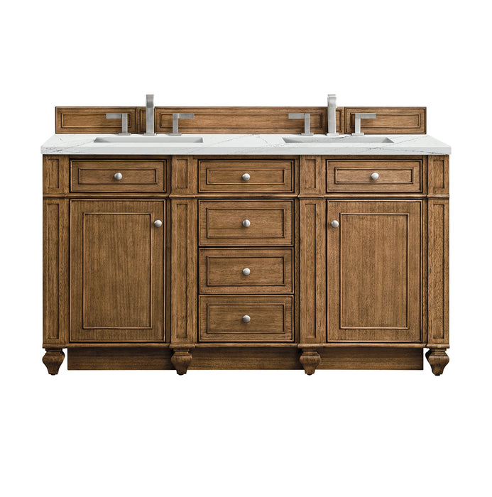 James Martin Furniture - Bristol 60" Double Vanity, Saddle Brown, w/ 3 CM Ethereal Noctis Quartz Top - 157-V60D-SBR-3ENC - GreatFurnitureDeal