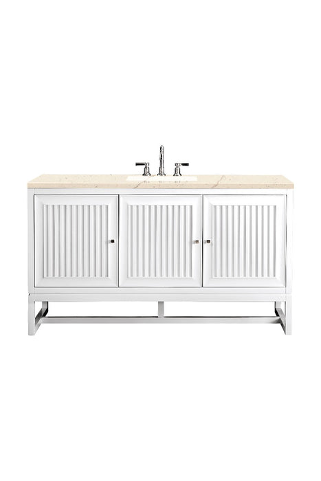 James Martin Furniture - Athens 60" Single Vanity Cabinet , Glossy White, w- 3 CM Eternal Marfil Top - E645-V60S-GW-3EMR - GreatFurnitureDeal