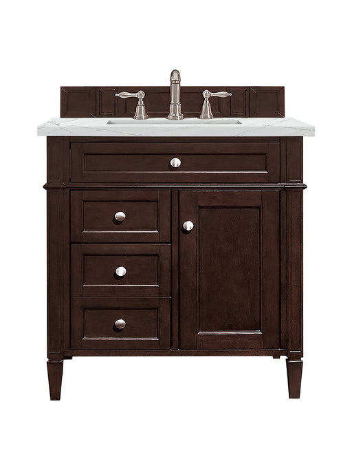 James Martin Furniture - Brittany 30" Single Vanity, Burnished Mahogany, w/ 3 CM Ethereal Noctis Quartz Top - 650-V30-BNM-3ENC - GreatFurnitureDeal