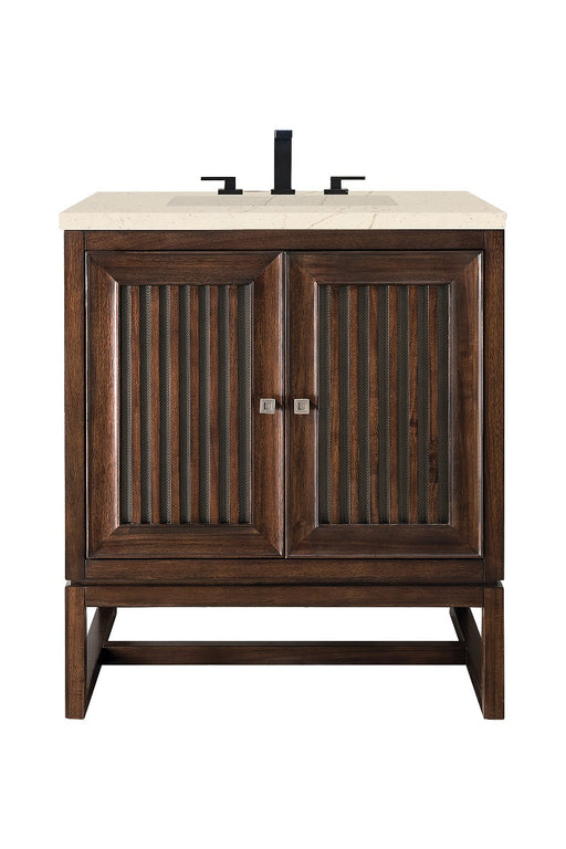 James Martin Furniture - Athens 30" Single Vanity Cabinet, Mid Century Acacia, w- 3 CM Eternal Marfil Top - E645-V30-MCA-3EMR - GreatFurnitureDeal