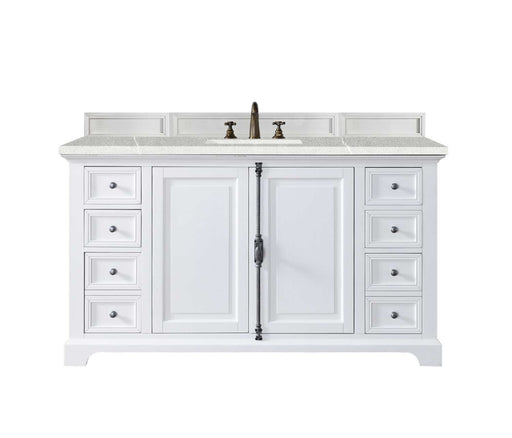 James Martin Furniture - Providence 60" Single Vanity Cabinet, Bright White, w- 3 CM Eternal Serena Quartz Top - 238-105-V60S-BW-3ESR - GreatFurnitureDeal