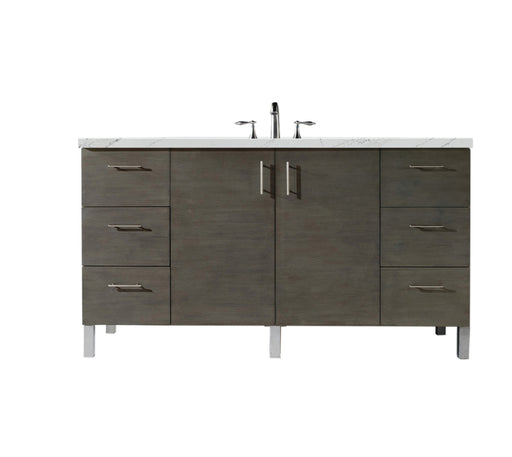 James Martin Furniture - Metropolitan 60" Single Vanity, Silver Oak, w/ 3 CM Ethereal Noctis Quartz Top - 850-V60S-SOK-3ENC - GreatFurnitureDeal