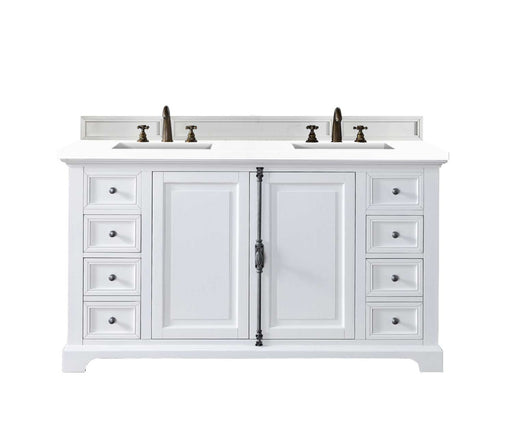 James Martin Furniture - Providence 60" Double Vanity Cabinet, Bright White, w- 3 CM Classic White Quartz Top - 238-105-V60D-BW-3CLW - GreatFurnitureDeal
