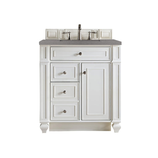 James Martin Furniture - Bristol 30" Single Vanity, Bright White, w- 3 CM Grey Expo Quartz Top - 157-V30-BW-3GEX - GreatFurnitureDeal
