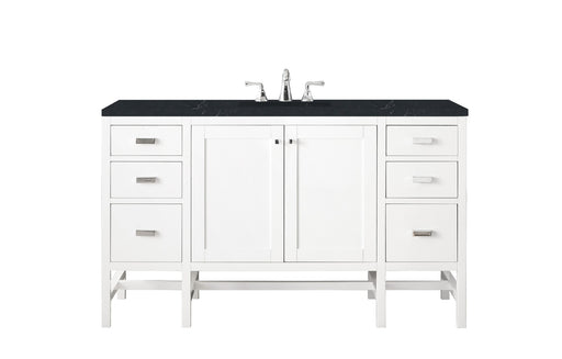 James Martin Furniture - Addison 60" Single Vanity Cabinet , Glossy White, w- 3 CM Charcoal Soapstone Quartz Top - E444-V60S-GW-3CSP - GreatFurnitureDeal