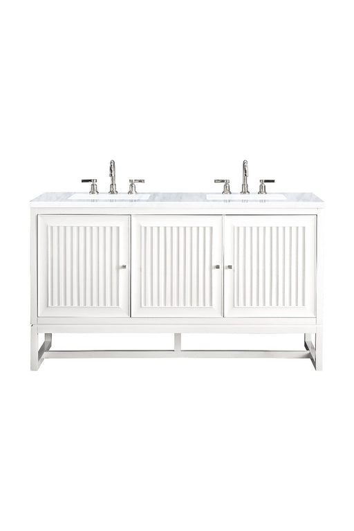James Martin Furniture - Athens 60" Double Vanity Cabinet, Glossy White, w- 3 CM Carrara White Top - E645-V60D-GW-3CAR - GreatFurnitureDeal