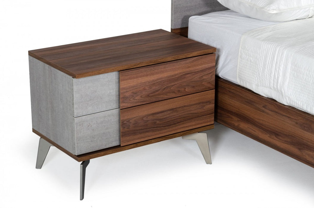 VIG Furniture - Nova Domus Palermo - Modern Italian Faux Concrete & Walnut Nightstand - VGACPALERMO-WAL-NS
