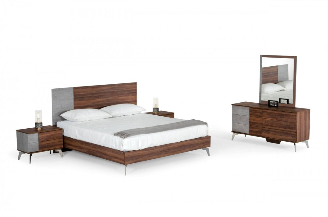 VIG Furniture - Nova Domus Palermo - Modern Italian Faux Concrete & Walnut Bed - VGACPALERMO-WAL-BED
