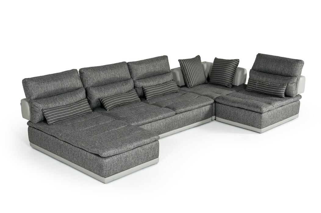 Vig Furniture - David Ferrari Panorama Italian Modern Grey Fabric & Grey Leather Sectional Sofa - VGFTPANORAMA-GRYGRY-2 - GreatFurnitureDeal