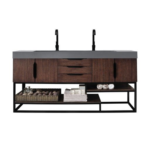 James Martin Furniture - Columbia 72" Double Vanity, Coffee Oak, Matte Black w/ Dusk Grey Glossy Composite Top - 388-V72D-CFO-MB-DGG - GreatFurnitureDeal