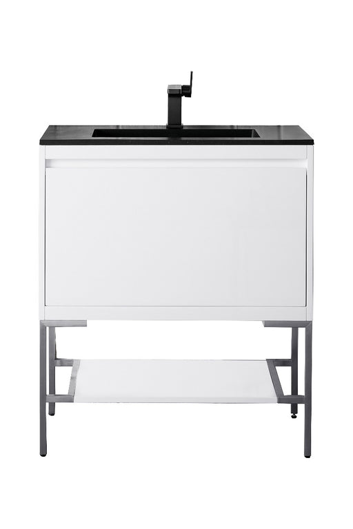 James Martin Furniture - Milan 31.5" Single Vanity Cabinet, Glossy White, Brushed Nickel w-Charcoal Black Composite Top - 801V31.5GWBNKCHB - GreatFurnitureDeal