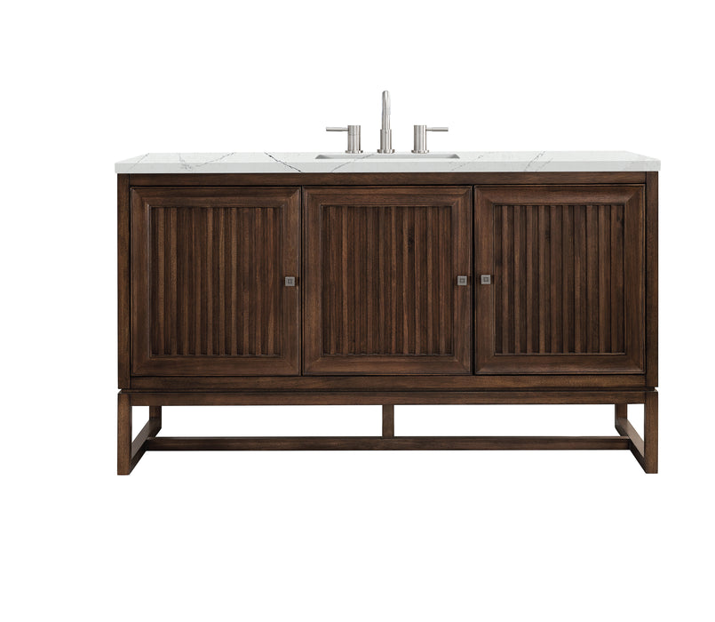 James Martin Furniture - Athens 60" Single Vanity Cabinet , Mid Century Acacia, w/ 3 CM Ethereal Noctis Top - E645-V60S-MCA-3ENC - GreatFurnitureDeal
