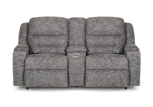 Franklin Furniture - Beacon Triple Power Console Loveseat with Wand Storage/Lights/Slotted QI Charging Lighted Cupholders/Dual Arm Storage - 79835-PEWTER