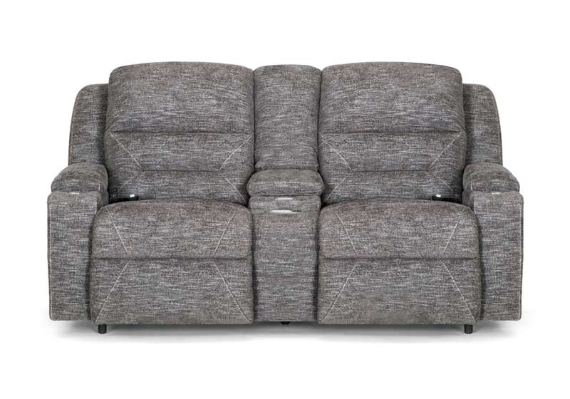 Franklin Furniture - Beacon Triple Power Console Loveseat with Wand Storage/Lights/Slotted QI Charging Lighted Cupholders/Dual Arm Storage - 79835-PEWTER