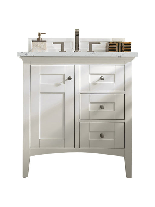 James Martin Furniture - Palisades 30" Single Vanity, Bright White, w/ 3 CM Ethereal Noctis Quartz Top - 527-V30-BW-3ENC - GreatFurnitureDeal