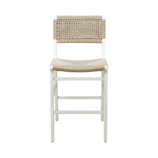 Worlds Away - Woven Back Counter Stool With Rush Seat In Matte White Lacquer - ASTRID WH - GreatFurnitureDeal