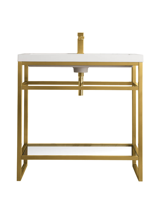 James Martin Furniture - Boston 31.5" Stainless Steel Sink Console, Radiant Gold w/ White Glossy Composite Countertop - C105V31.5RGDWG - GreatFurnitureDeal