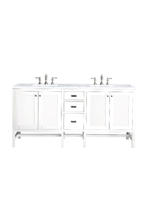 James Martin Furniture - Addison 72" Double Vanity Cabinet, Glossy White, w- 3 CM Carrara White Top - E444-V72-GW-3CAR - GreatFurnitureDeal