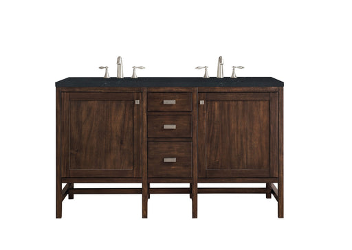 James Martin Furniture - Addison 60" Double Vanity Cabinet, Mid Century Acacia, w- 3 CM Charcoal Soapstone Quartz Top - E444-V60D-MCA-3CSP - GreatFurnitureDeal