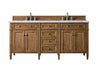 James Martin Furniture - Brittany 72" Saddle Brown Double Vanity w- 3 CM Eternal Jasmine Pearl Quartz Top - 650-V72-SBR-3EJP - GreatFurnitureDeal
