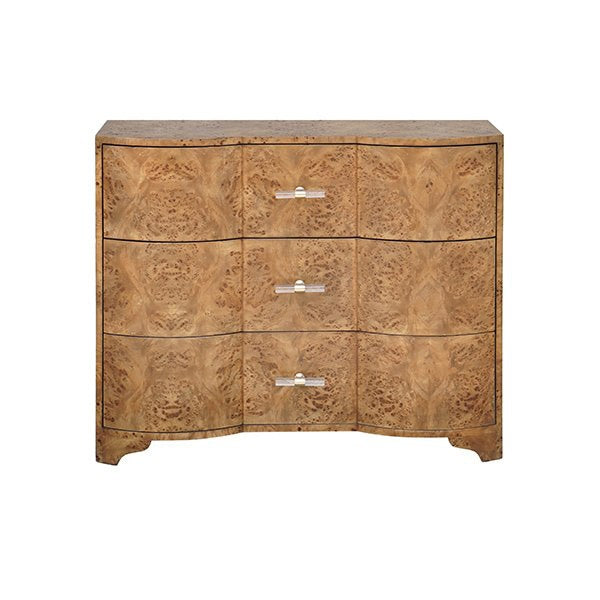 Worlds Away - 3 Drawer Chest In Dark Burl Wood With Acrylic Hardware - PLYMOUTH DBW - GreatFurnitureDeal