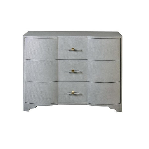 Worlds Away - Three Drawer Chest In Grey Grasscloth With Acrylic Hardware - PLYMOUTH GRY