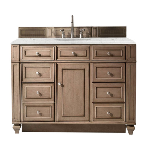 James Martin Furniture - Bristol 48" Single Vanity Whitewashed Walnut, w- 3 CM Eternal Jasmine Pearl Quartz Top - 157-V48-WW-3EJP - GreatFurnitureDeal