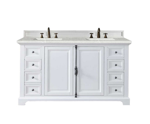 James Martin Furniture - Providence 60" Double Vanity Cabinet, Bright White, w- 3 CM Eternal Serena Quartz Top - 238-105-V60D-BW-3ESR - GreatFurnitureDeal