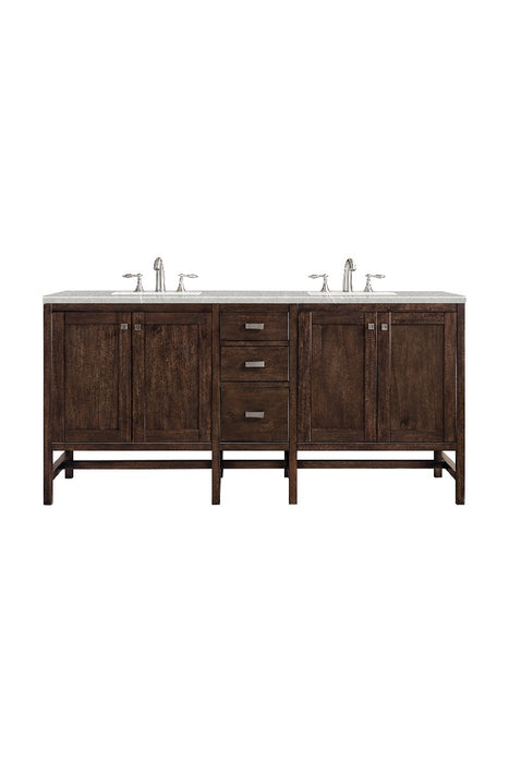 James Martin Furniture - Addison 72" Double Vanity Cabinet, Mid Century Acacia, w- 3 CM Eternal Serena Quartz Top - E444-V72-MCA-3ESR - GreatFurnitureDeal