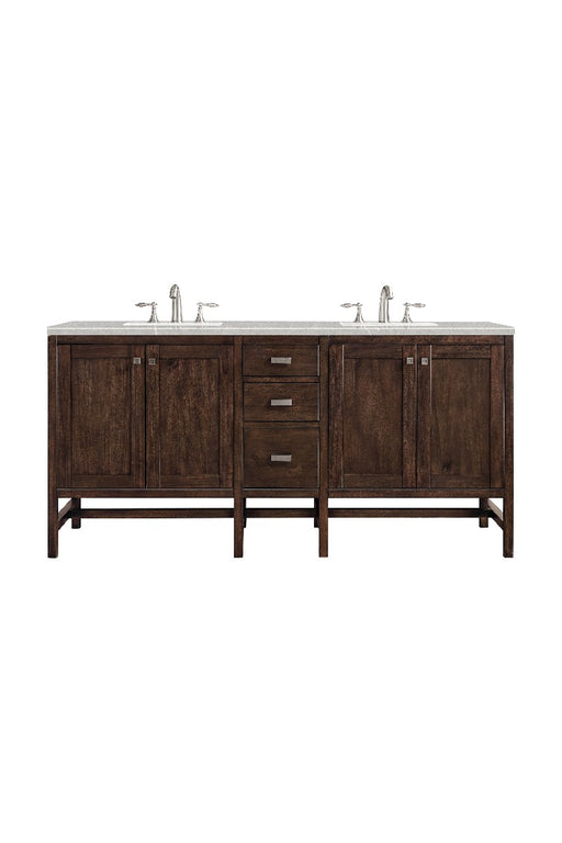 James Martin Furniture - Addison 72" Double Vanity Cabinet, Mid Century Acacia, w- 3 CM Eternal Serena Quartz Top - E444-V72-MCA-3ESR - GreatFurnitureDeal