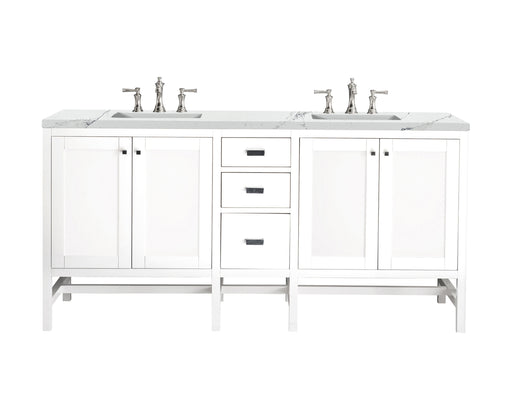 James Martin Furniture - Addison 72" Double Vanity Cabinet, Glossy White, w/ 3 CM Ethereal Noctis Top - E444-V72-GW-3ENC - GreatFurnitureDeal