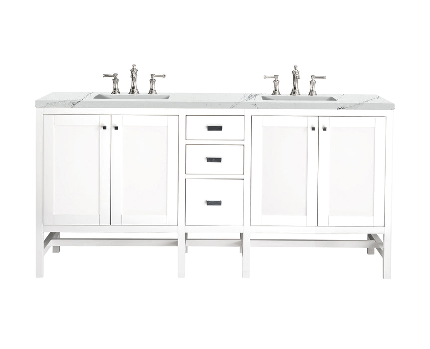 James Martin Furniture - Addison 72" Double Vanity Cabinet, Glossy White, w/ 3 CM Ethereal Noctis Top - E444-V72-GW-3ENC