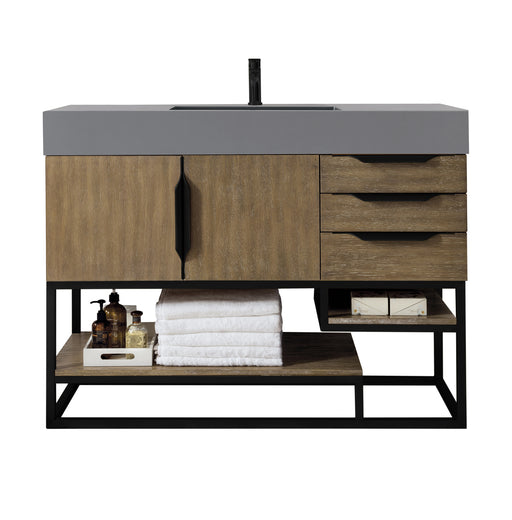 James Martin Furniture - Columbia 48" Single Vanity, Latte Oak, Matte Black w/ Dusk Grey Glossy Composite Top - 388-V48-LTO-MB-DGG - GreatFurnitureDeal