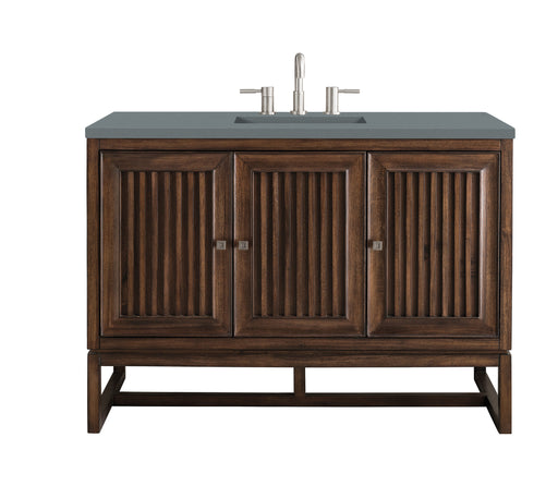 James Martin Furniture - Athens 48" Single Vanity Cabinet, Mid Century Acacia, w/ 3 CM Cala Blue Top - E645-V48-MCA-3CBL - GreatFurnitureDeal