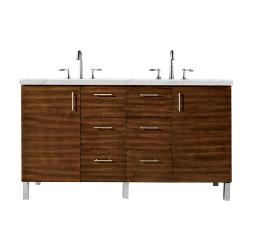 James Martin Furniture - Metropolitan 60" Double Vanity, American Walnut, w/ 3 CM Ethereal Noctis Quartz Top - 850-V60D-AWT-3ENC - GreatFurnitureDeal