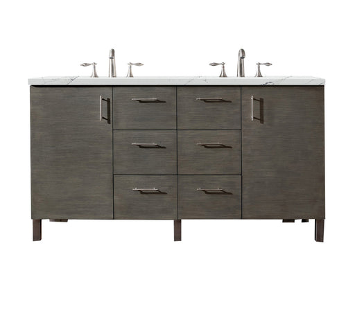 James Martin Furniture - Metropolitan 60" Double Vanity, Silver Oak, w/ 3 CM Ethereal Noctis Quartz Top - 850-V60D-SOK-3ENC - GreatFurnitureDeal