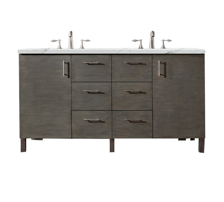 James Martin Furniture - Metropolitan 60" Double Vanity, Silver Oak, w/ 3 CM Ethereal Noctis Quartz Top - 850-V60D-SOK-3ENC