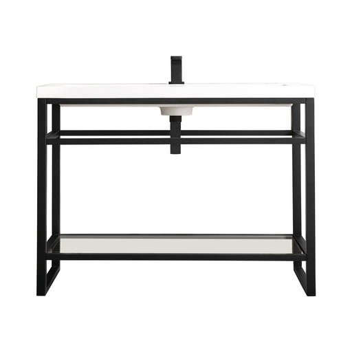 James Martin Furniture - Boston 31.5" Stainless Steel Sink Console, Matte Black w/ White Glossy Composite Countertop - C105V31.5MBKWG - GreatFurnitureDeal