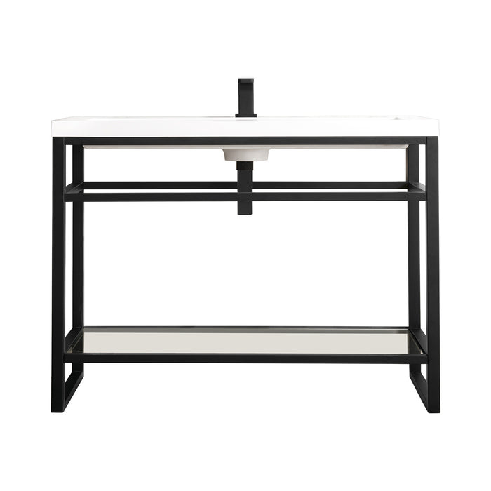 James Martin Furniture - Boston 31.5" Stainless Steel Sink Console, Matte Black w/ White Glossy Composite Countertop - C105V31.5MBKWG