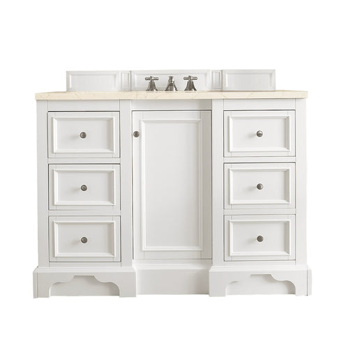 James Martin Furniture - De Soto 48" Single Vanity, Bright White, w- 3 CM Eternal Marfil Quartz Top - 825-V48-BW-3EMR - GreatFurnitureDeal